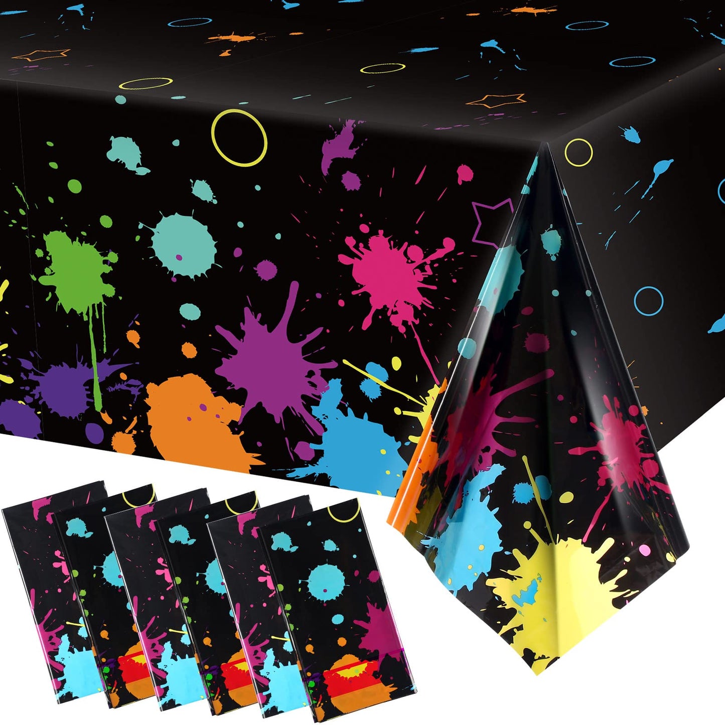 Glow Party Table Covers Neon Party Tablecloths 108 X 54 Inch Glow Party Tablecloths Disposable Plastic Neon Glow Table Cloth For Neon Birthday Party Black Light Party Supplies (6 Pieces)