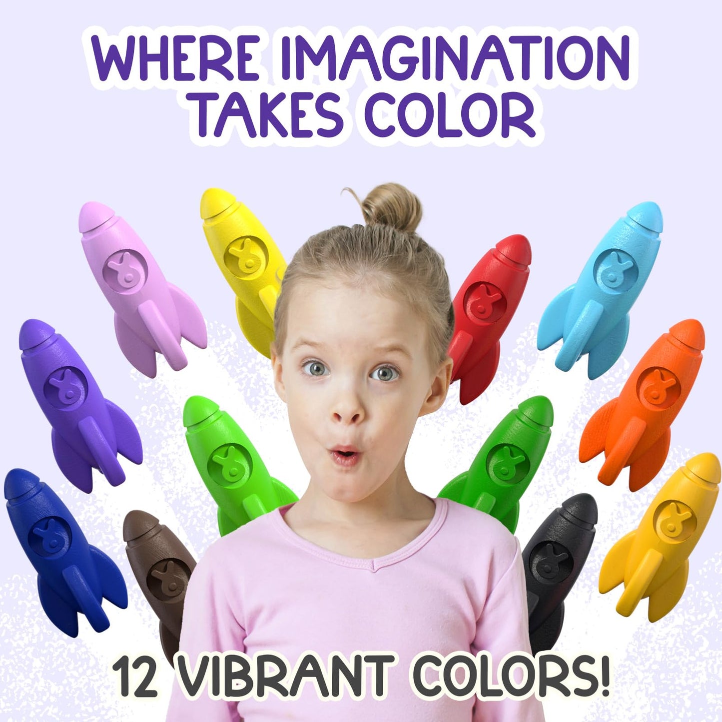 12 Rocket Crayons - Non Toxic, Washable - For Toddlers, Kids Ages 4-8 - Easy To Hold, Babys Crayons For Toddlers 3-10 Years