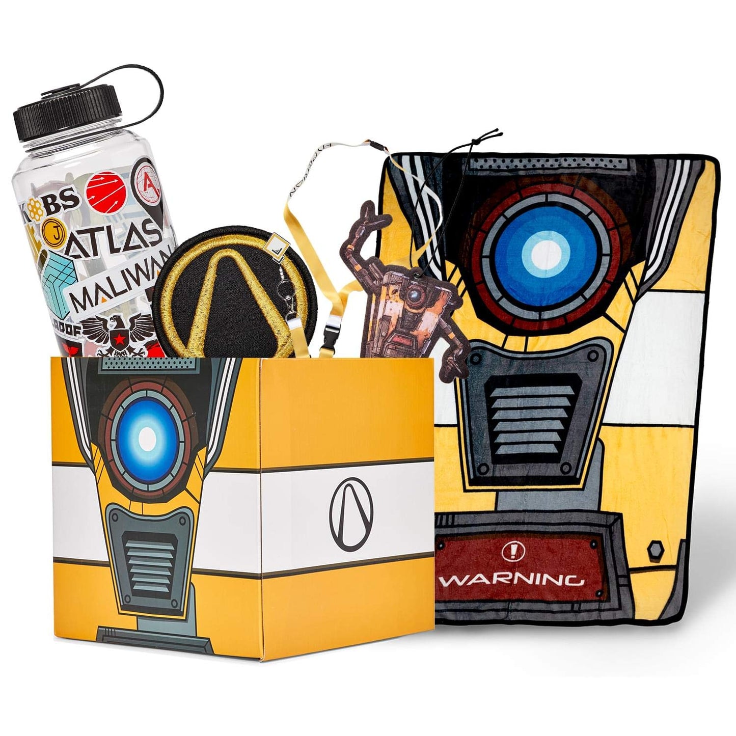 JUST FUNKY Official Borderlands LookSee Collector Mystery Gift Box - Includes Claptrap Blanket  Lanyard  Water Bottle  and More - limited availability Fan Toy Collectible Set | Licensed Merchandise