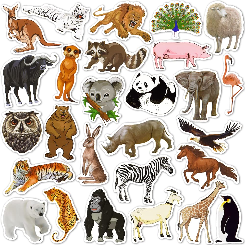 SUSIHI Animal Stickers for Kindle Kids Zoo Animal Stickers Water Bottles Scrapbook Book Waterproof(50 Pcs)