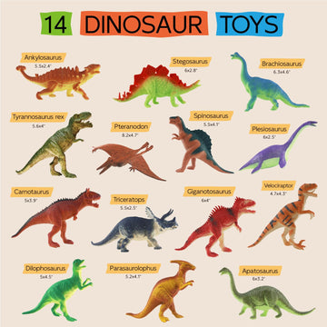 Zippytots Dinosaur Toys For Kids 3-5 5-7 - 14 Realistic Plastic Dinosaur Figures Set With Storage Box & Learning Booklet - Educa