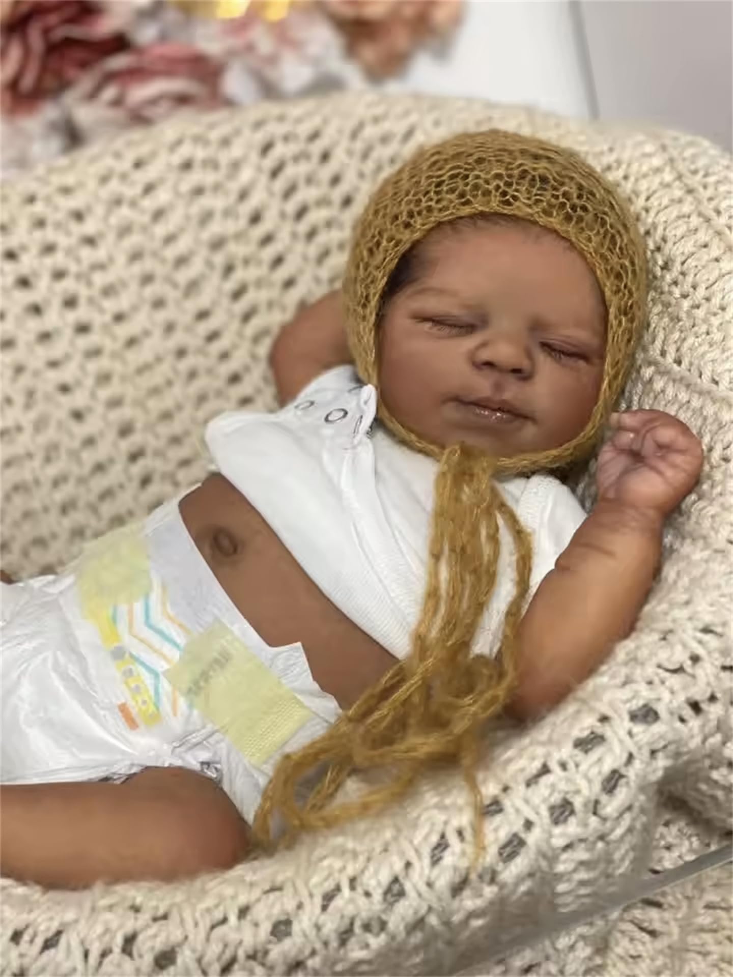 Zero Pam Reborn Baby Dolls Black Boy Sleeping with Curly Hair, 18 Inch African American Soft Vinyl Full Body Silicone Realistic