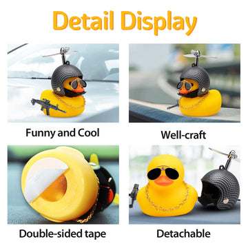 Wonuu Rubber Duck Car Ornaments Cool Yellow Duck Car Dashboard Decorations Squeaky Glasses Duck With Propeller Helmet For Car Ccessories Dashboard (Y-Black And White Grid)