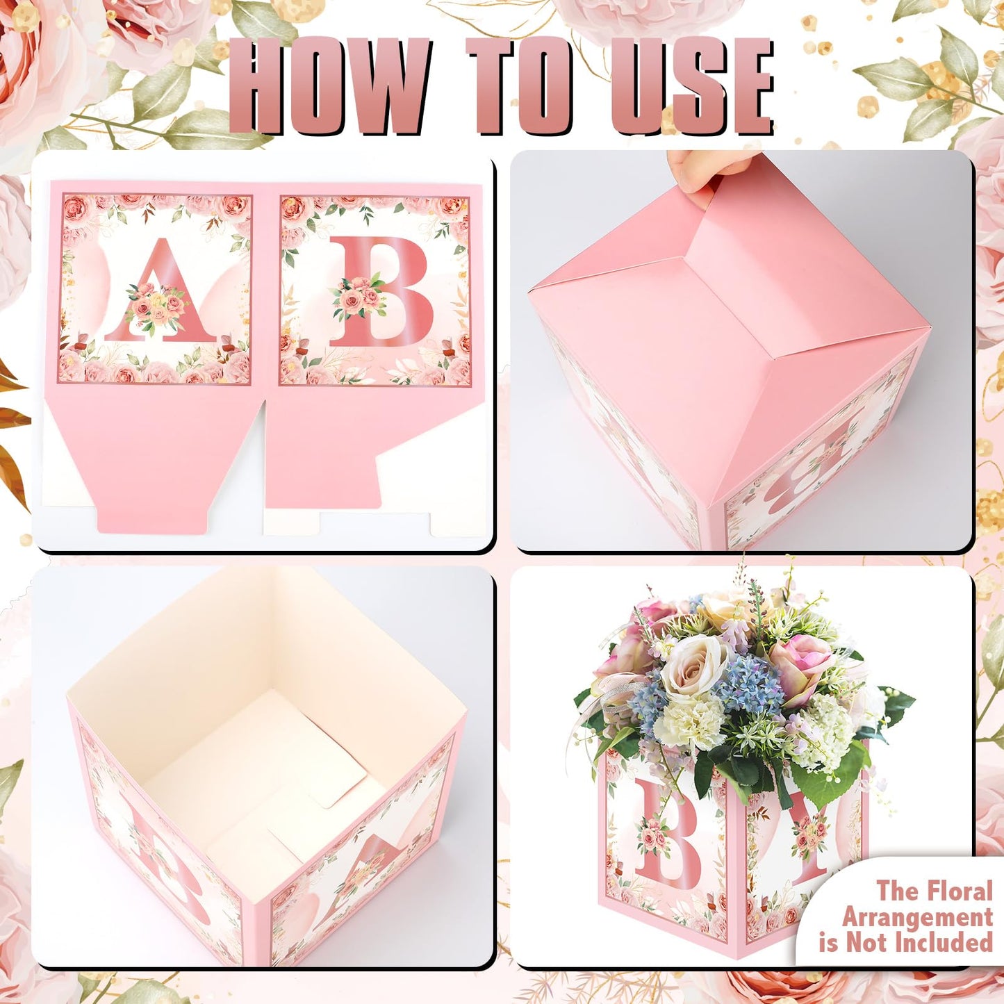 Jetec 10 Piece 7X 7X 7 Inch Baby Shower Centerpiece Boxes Baby Shower Party Decorations Table Display With Letters Gender Reveal Party Favor Block Holder(Floral Style)