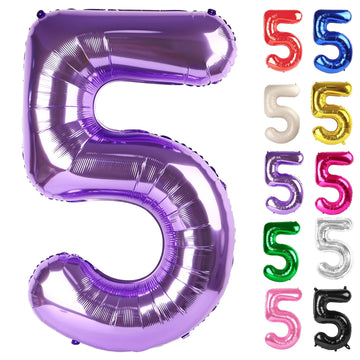 Purple Number 5 Balloon 40 Inch, 5 Balloon Number, 5Th Birthday Decorations, Purple Party Supplies For Boys Girls