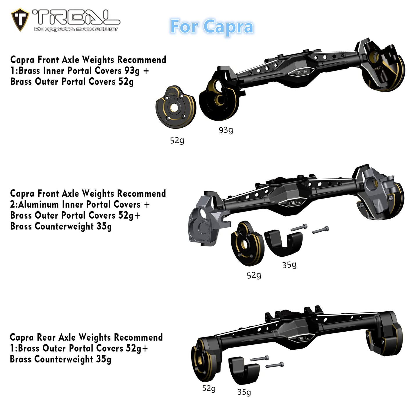 Treal Brass Inner Portal Covers Front Steering Knuckles For Axial Capra And Scx10 Iii-Black