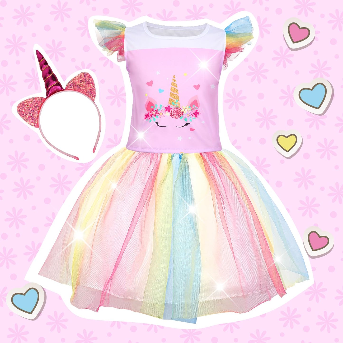 Dulsaera Princess Dress Up For Girls 4-6, Dress Up Clothes For Little Girls 3T-4T, Costumes With Crown Christmas Birthday Gift