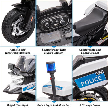 Ride On Police Motorcycle, 12V 7Ah Licensed Bmw Kids Motorcycle For Toddlers With 2 Speeds, Led Headlights, Spring Suspension, M
