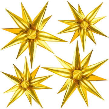 Funtoob Gold Balloons Star Balloons Metallic Star Foil Balloons Gold Star Cone Balloons Starburst Balloon Spike Balloons For Bir