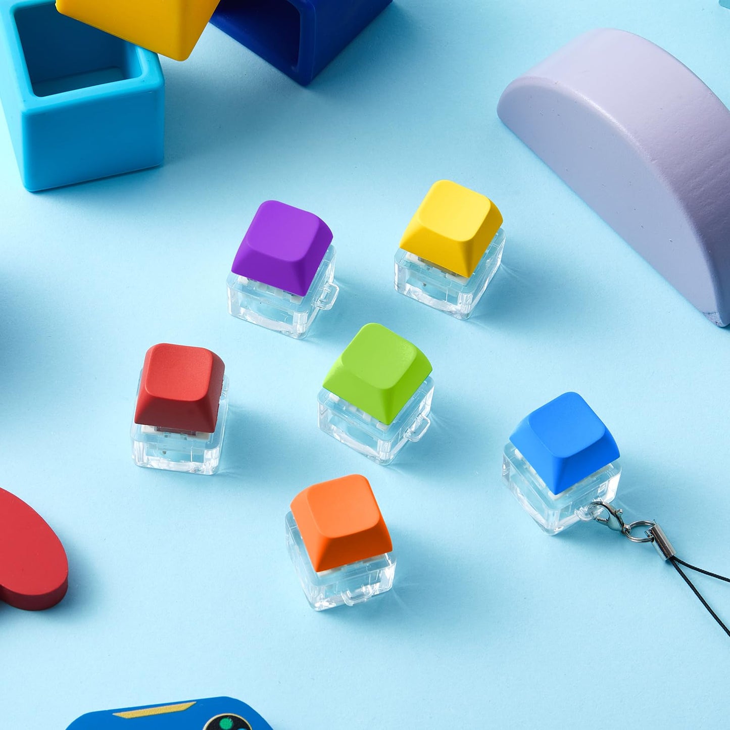 Taiyin 6 Pcs Keyboard Fidget Toy Fidget Clicker Keyboard Fidget Keychain Keyboard Decompression Toys Button Stress Relief Gifts for mature-themed to Relief Stress Pass The Time(Bright)