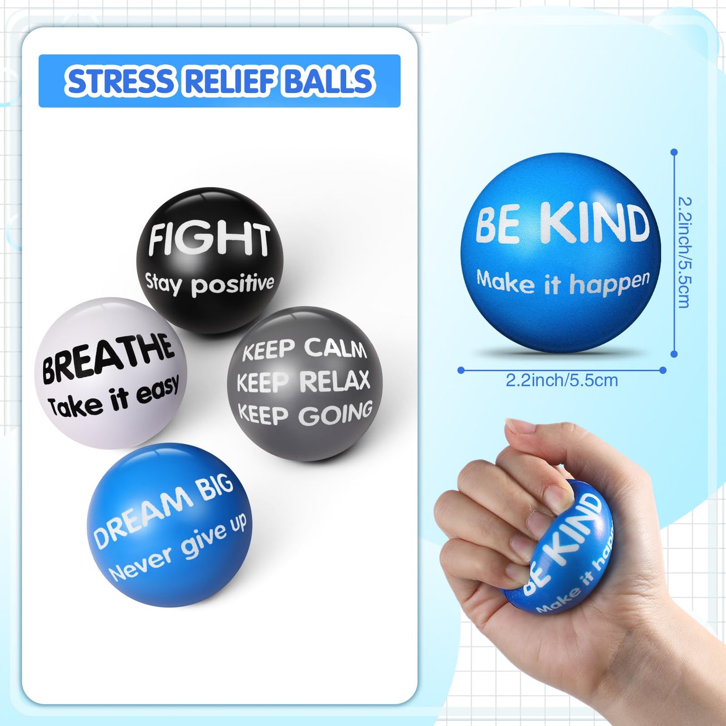 Liliful 48 Pieces Motivational Stress Balls Bulk for mature-themeds Fidget Toys Inspirational Squeeze Balls Valentine's Day Employee Appreciation Gift mature-themed Goodie Bag Stuffer 2.2 Inch(Classic Colors)