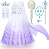 Tacobear 11Pcs Elsa Dress, Elsa Costume For Girls 3-10 With Detachable Sequin Cape/Wig/Crown/Wands, Princess Dress For Girls, Birthday Halloween Christmas Outfit For Kids 5T 6T