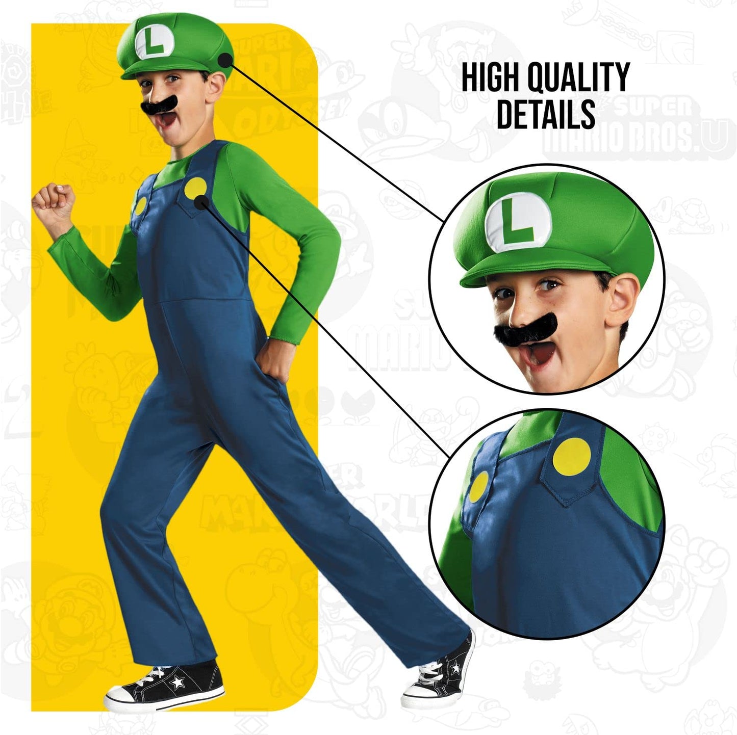 Nintendo Super Mario Brothers Luigi Classic Boys Costume, Large/10-12