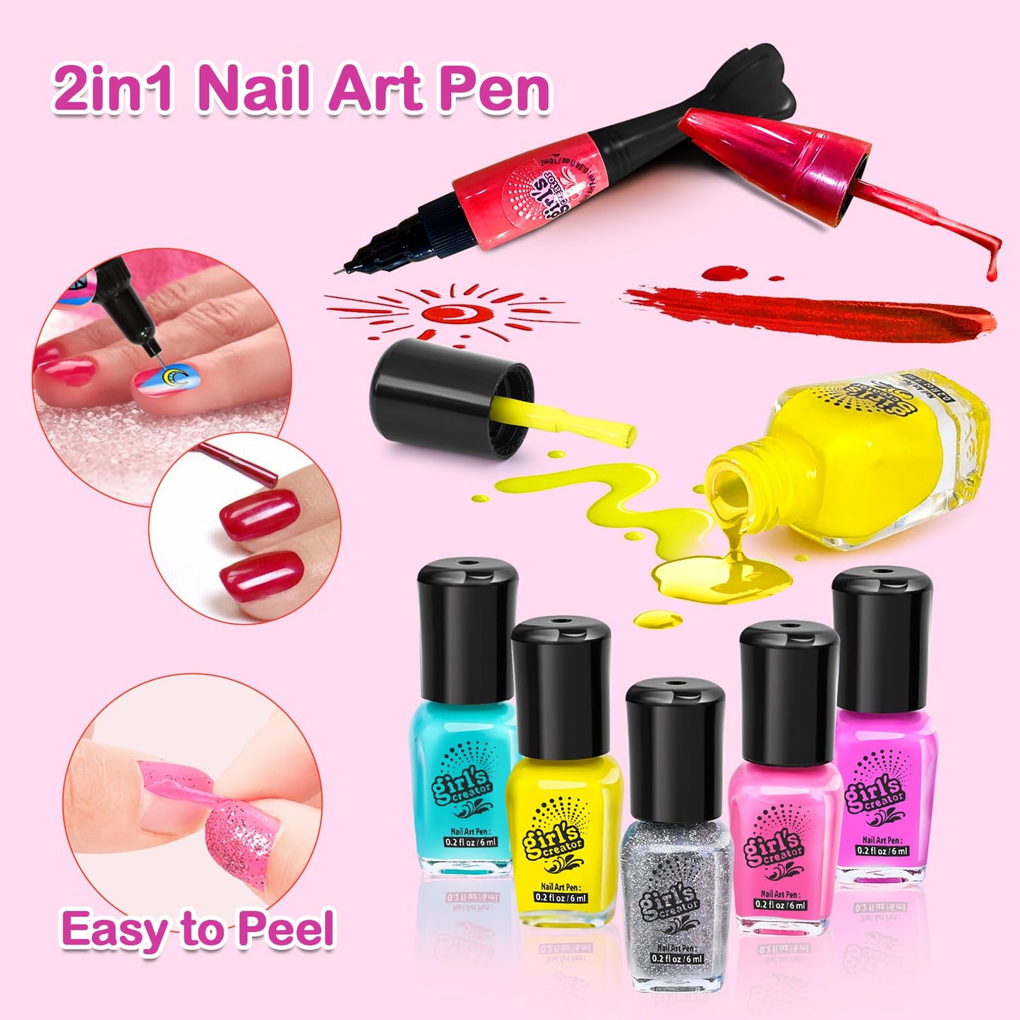 Yoloflix Nail Polish Kit for Girls, Purple Nail Art Salon Set with Dryer, Ages 6-12, Perfect for Birthday and Spa Party Favors
