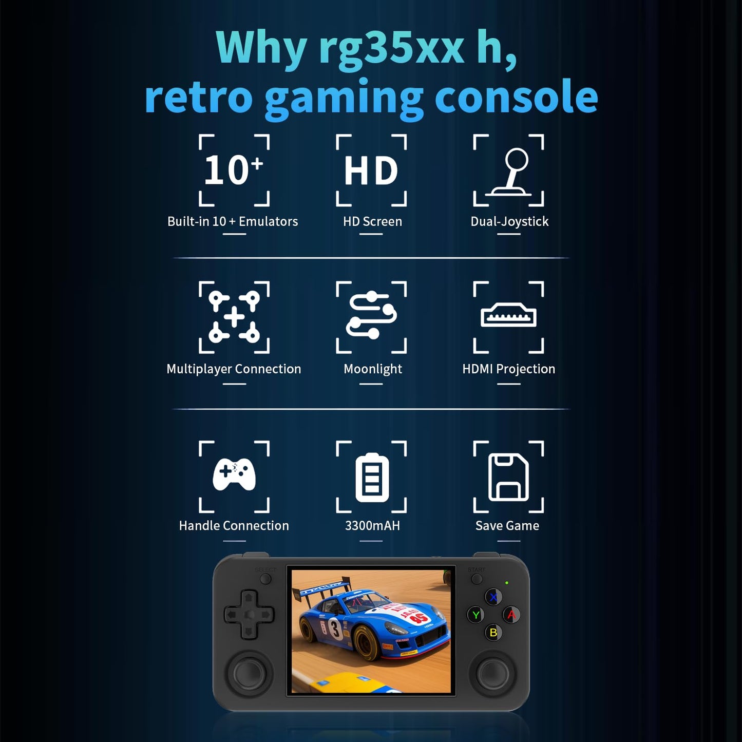 Rg35Xx H, Anbernic Retro Handheld Gaming Console With 64Gtf Card, Dual Joystick Design 3.5-Inch Hd Screen Lasts Up To 8 Hours Hi