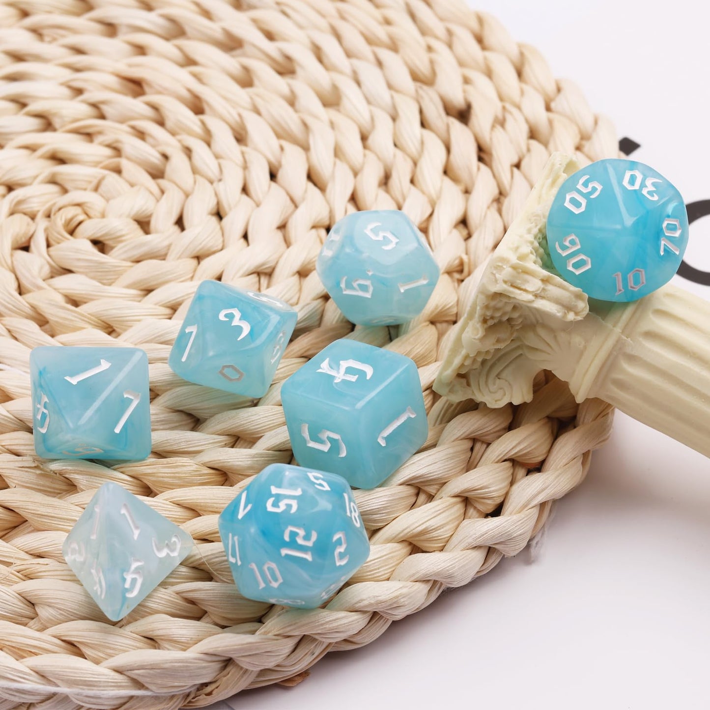 7PCS Polyhedral DND Dice, D&D Dice Set Filled with White and Blue Swirls for Role Playing Dice Games as DND RPG MTG Table Games