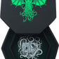 Fantasydice-Cthulhu Tome-Green - Dice Tray - 8'' Octagon with Lid and Dice Staging Area- Holds 5 Sets(7 Dice Set/Standard) for A