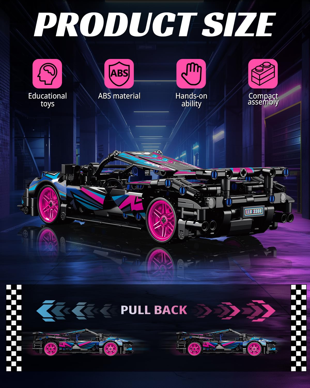 Nueris 1:18 Technic Super Sports Cars Model Sets - 426 PCS Cyberpunk MOC Building Block Car Raceing Engineering Toys - Gift Idea