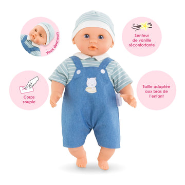 Corolle Bébé Calin Mael Boy Baby Doll - 12' Soft Body Doll With Blue Outfit, Sleeping Eyes That Open And Close, Vanilla Scented, Mon Premier Poupon Collection For Ages 18 Months And Up