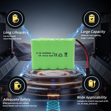 Tosiicop 6V 2400mAh NiMH Battery - RC Car Rechargeable Battery AA with SM-2P 2 Pin Plug and USB Charge Cable for RC Truck Car St