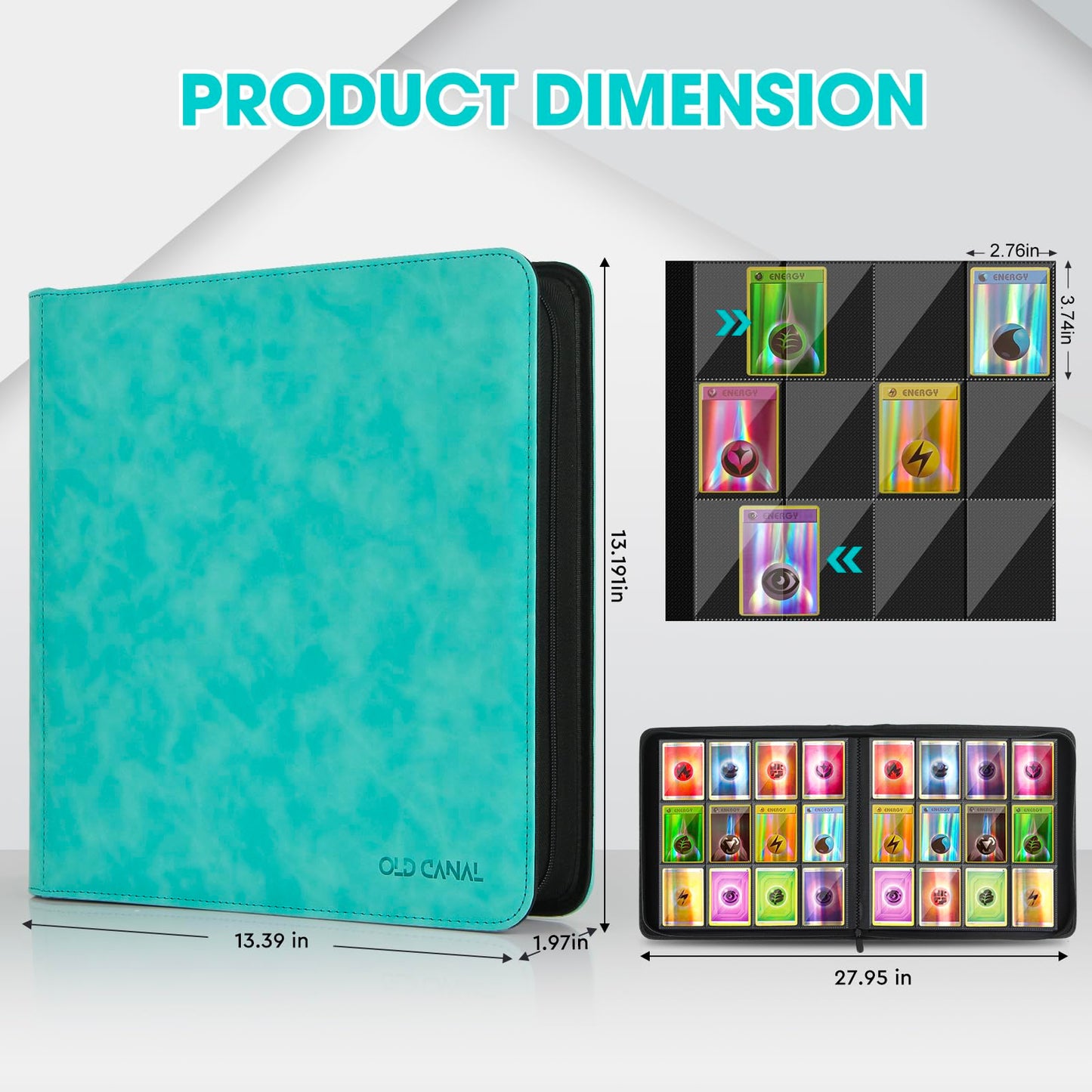 Old Canal Trading Card Binder  12 Pocket Card Album Folder Hold Up to 720 Cards  enhanced and Durable Zipper Binder  Cards Holder Album for MTG  TCG  Baseball Cards  Football Cards (Tiffany Blue)