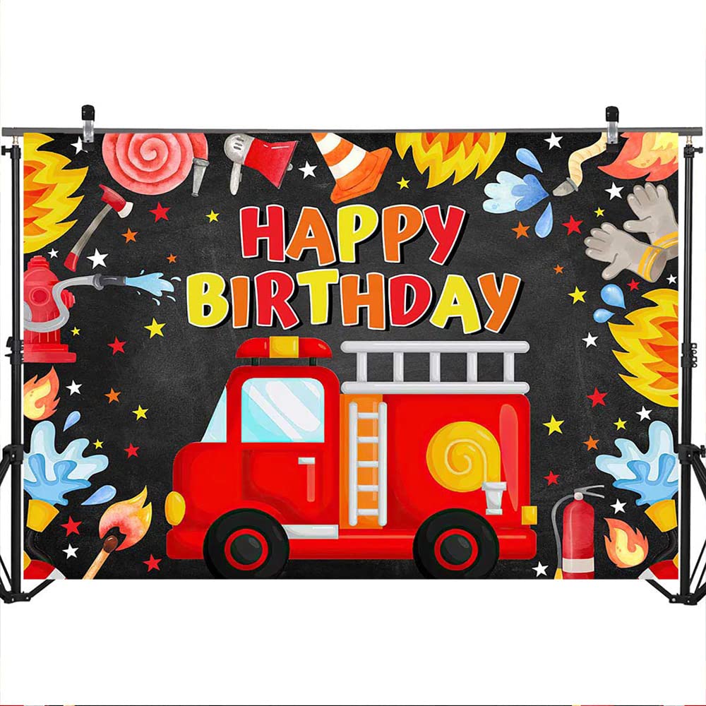 Mocsicka Fireman Birthday Backdrop 7x5ft Fire Truck Happy Birthday Party Decorations Banner Fireman Theme Kids Bday Background B