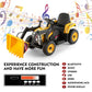Joyldias 12V Ride On Excavator With 2.4Ghz Remote Control, Electric Construction Vehicle Bulldozer For Kids Digger With 3 Speeds, Bluetooth, Microphone Jack, Music, Lights, Yellow