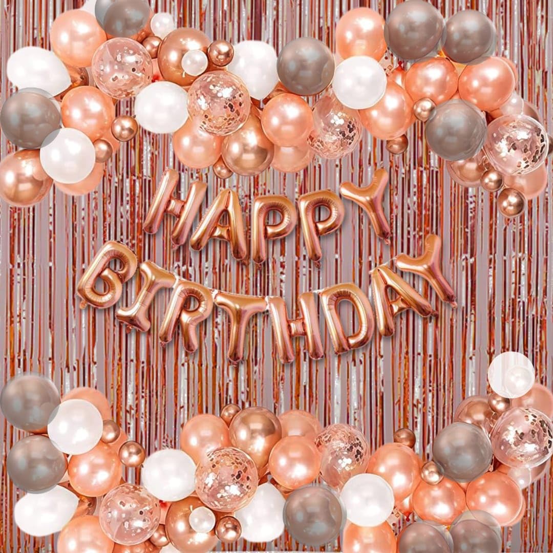 HK balloons Rubber 58 Pcs Set Rose Gold Happy Birthday Banner Balloon Arch Decoration Set With Confetti Balloon Pump For Birthda