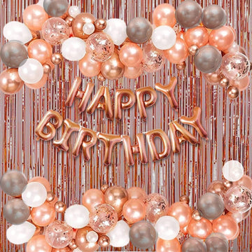 HK balloons Rubber 58 Pcs Set Rose Gold Happy Birthday Banner Balloon Arch Decoration Set With Confetti Balloon Pump For Birthda