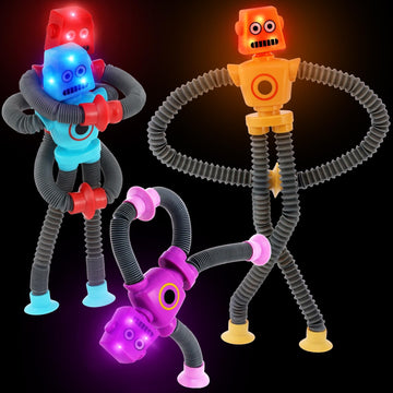 Pop Tubes Led Robot 4 Pcs Light Up Fidget Tubes Sensory Toys Robot Telescopic Suction Cup, Toddler Autism Stress Relief Toys Sto