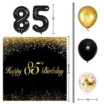 Happy 85Th Birthday Balloons Black Set Decor - Cheers To 85 Years Old Party Theme Garland Banner Backdrop Decorations For Women