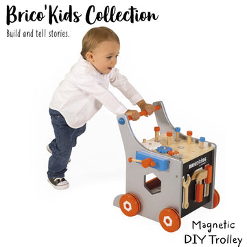 Janod Brico'kids Magnetic DIY Trolley - Walker with 26 Accessories - Ages 18+ Months - J06478