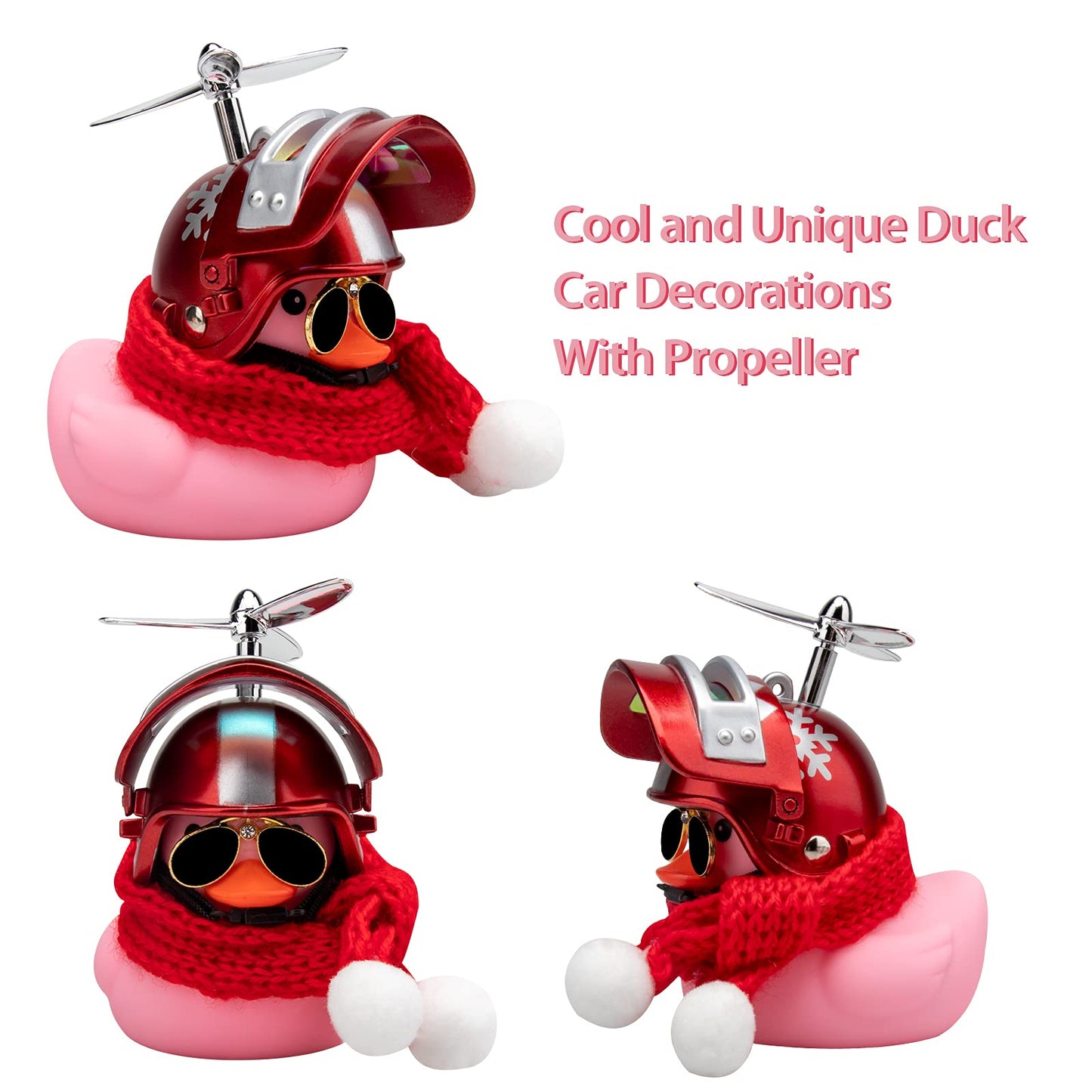 wonuu Pink Duck Car Dashboard Decorations Rubber Duck Car Ornaments Cool Duck with Propeller Helmet Sunglasses Gold Chain (X-Sno