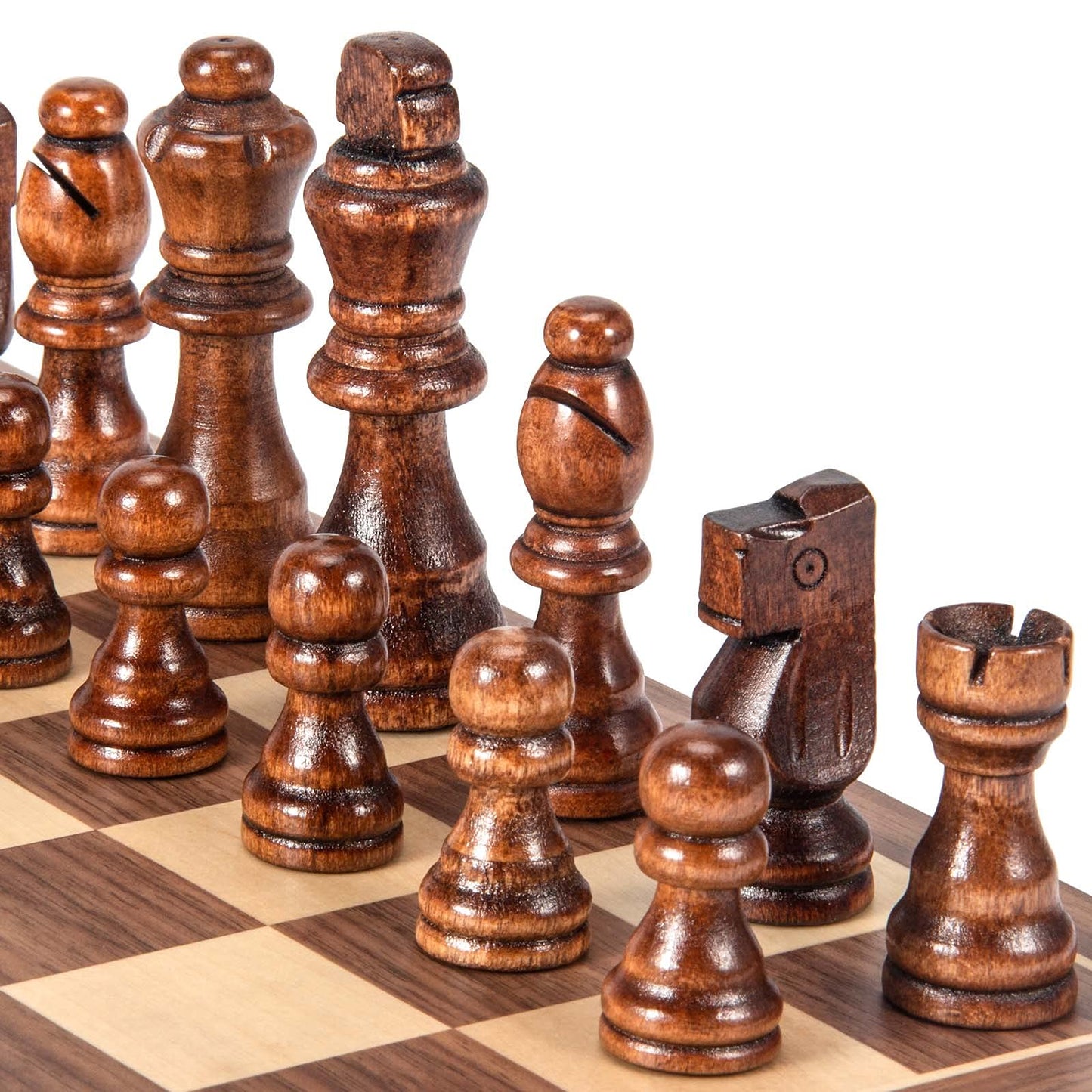 AMEROUS Wooden Chess Pieces Only  32 Pieses / 3.05 King/Storage Bag/Gift Package  Standard Tournamen Staunton Wood Chessmen for Chessboard  Replacement of Missing Pieces