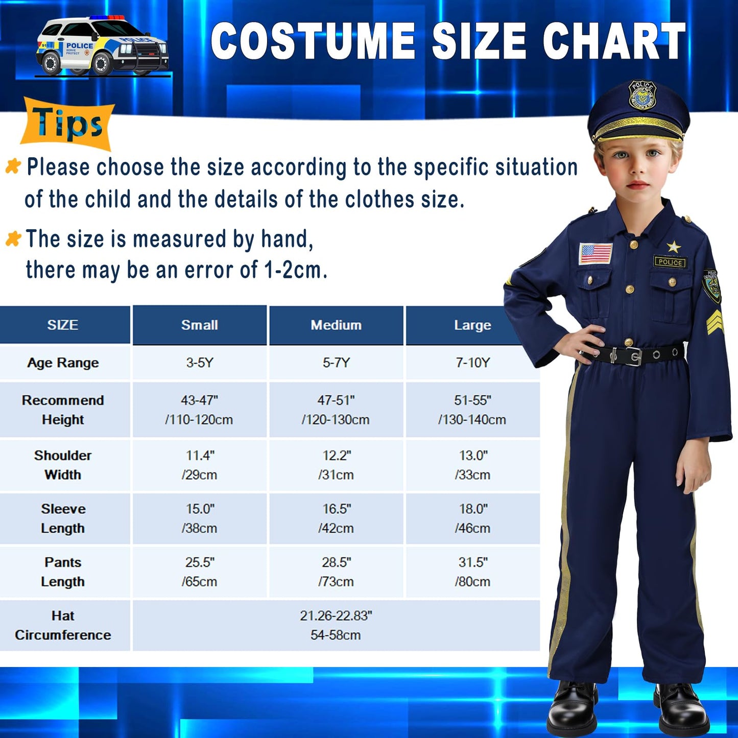 Beikeetoo Police Costume For Kids Cosplay, Exquisite Police Officer Costume For Kids Costumes Boys Girls, Dress Up Police Unifor