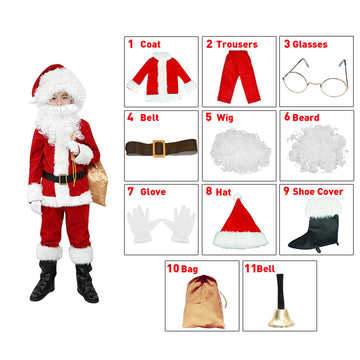 Elfjoy Children'S Santa Suit Kids Christmas Halloween Costume Cosplay Set Of 11 Pcs (X-Large)