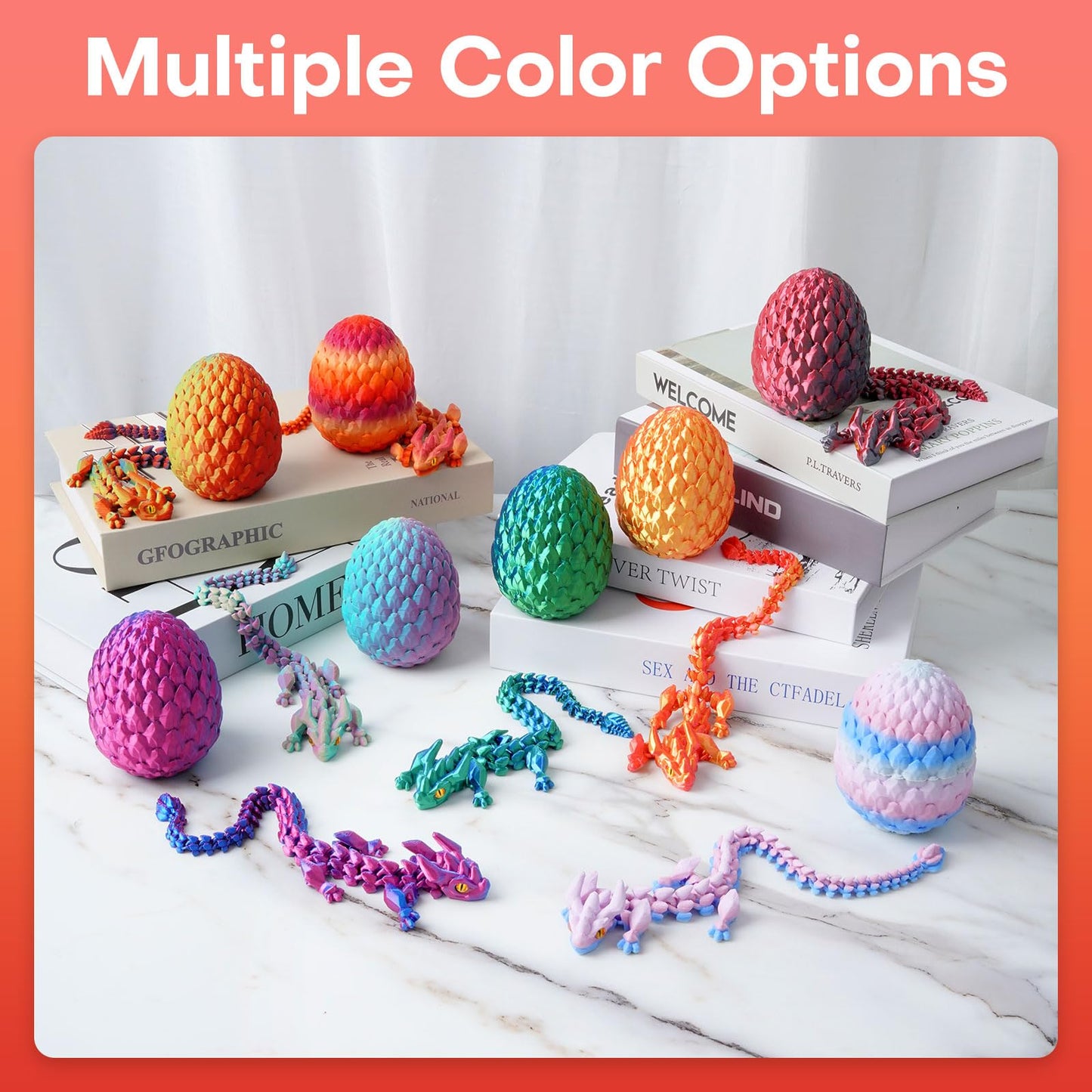 FYEFKJSA 3D Printed Dragon Eggs with Dragon Inside - 12Inch Articulated Fidget 3D Printed Animals  Interesting Decorative Gift  Easter Basket Essentials Stuffers (Laser Red)