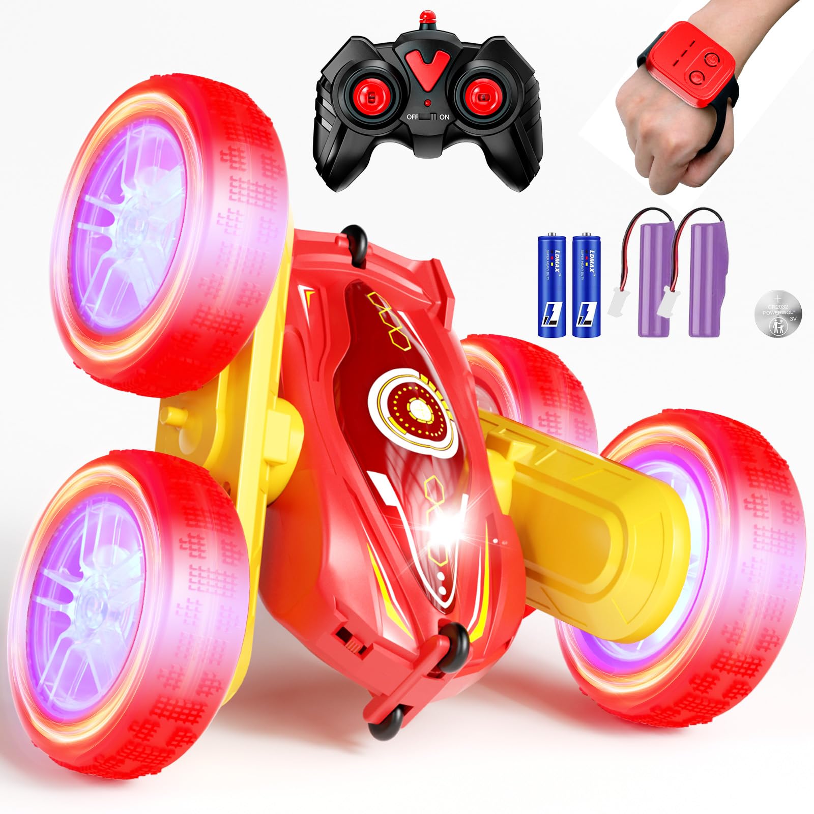 RC Stunt Cars, Gesture Sensor Remote Control Car, 4WD Remote Control Monster Trucks, 2.4Ghz RC Rock Crawler with Headlights Whee