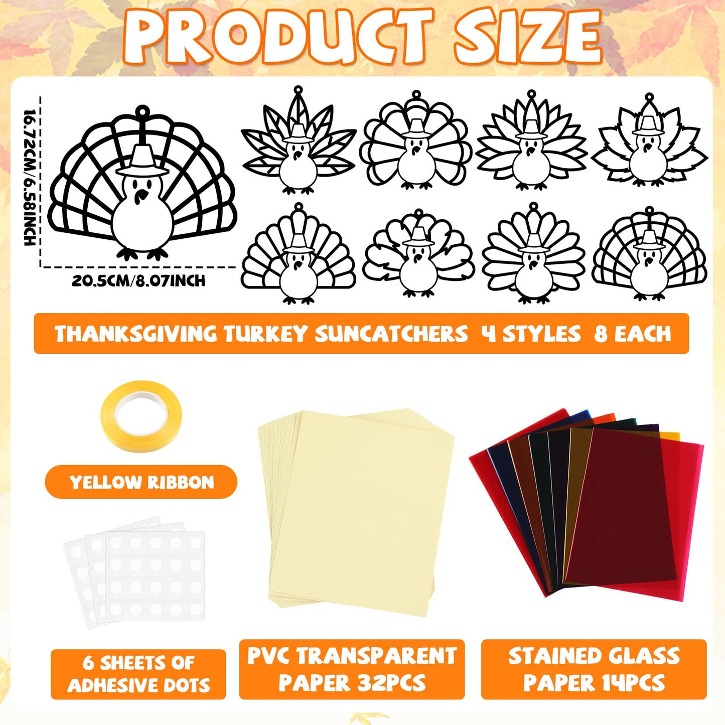 32 Sets Thanksgiving Turkey Suncatchers Craft Kit DIY Window Stained Glass Effect Thanksgiving Turkey Paper Crafts Home School C