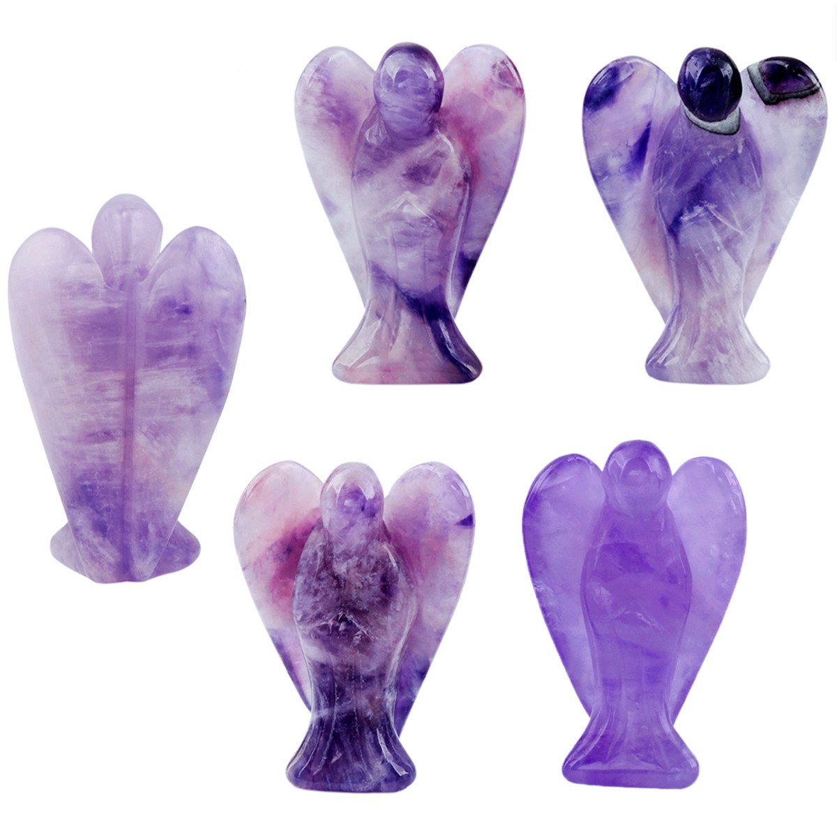 Sunyik Purple Amethyst Carved Guardian Angel Natural Crystal Pocket Statues Figurines 1.5''