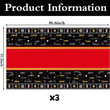 3 Pieces Movie Night Tablecloth Plastic Movie Theme Table Covers Movie Theater Table Cloth for Movie Night Party Supplies Movie