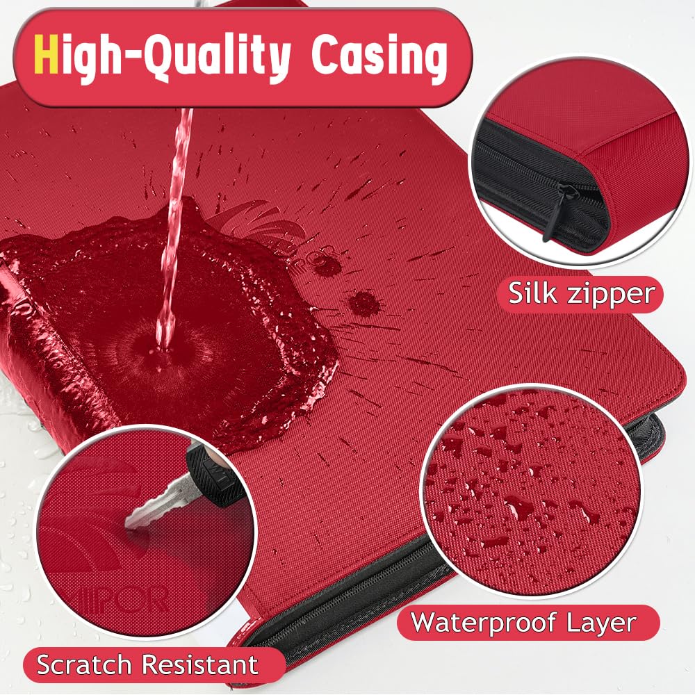 enhanced Top Loader Binder  Holds 288 Top Loaders 9-Pocket Toploader Binder with Sleeves for 3 x 4 Rigid Card Binder for Top Loader for Trading Cards or Sports Cards - Classic Red