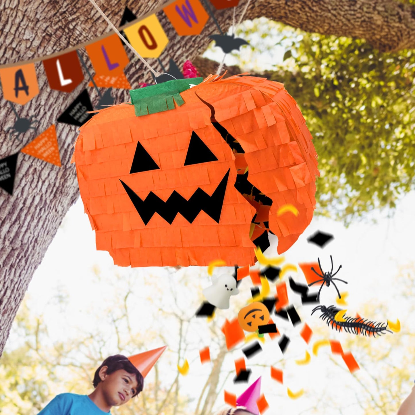 Halloween Pumpkin Pinata for Halloween Theme Party Favor, Halloween Party Supplies with Smile (11.81 x 15.75 x 4.14 inches)