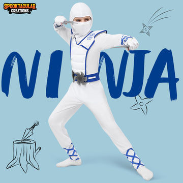 Spooktacular Creations Halloween Ninja Costume  White Ninja Outfit Set for Kids  Halloween Costumes with Accessories for Boys Dress Up and Role Play Party (Small  5-7 yrs)