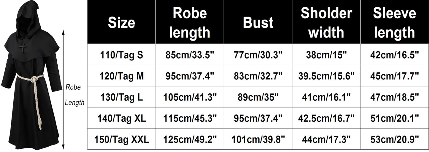 Knelor Kids Medieval Friar Monk Hooded Robe Renaissance Priest Hooded Robe Halloween Cosplay Costume Cloak