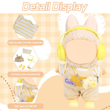 RDJOIMBX 17cm Doll Clothes Set - Overalls  Camera  Shoes & Headphones Cute Outfit Accessories for 6.7inch Fashion Dolls(Style 8)
