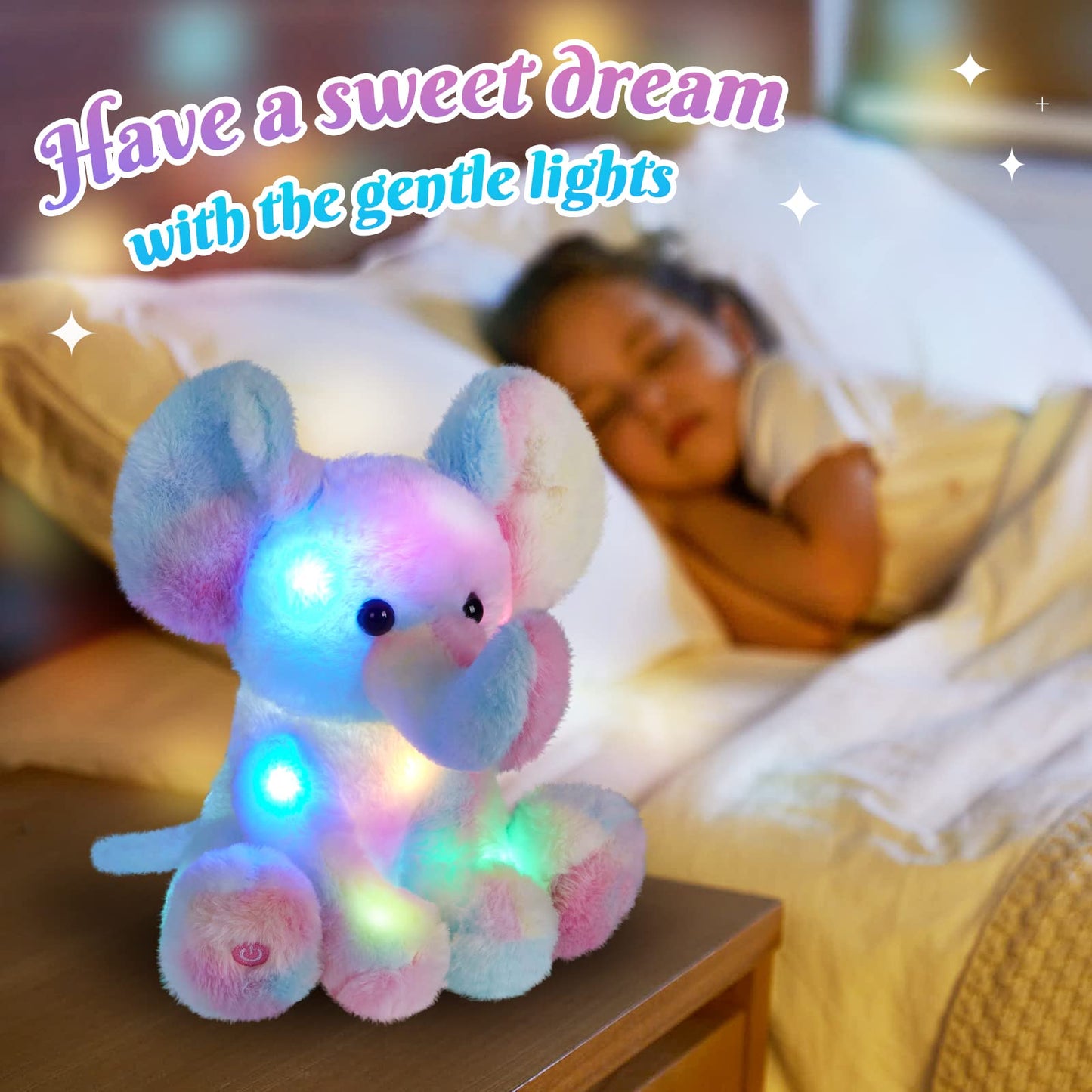 Glow Guards Light Up Rainbow Elephant Stuffed Animal,Soft Glowing Led Wildlife Animal Plush Toy With Night Lights &Lullaby,Ideal Gift Birthday Children'S Day For Toddler Kids,12''
