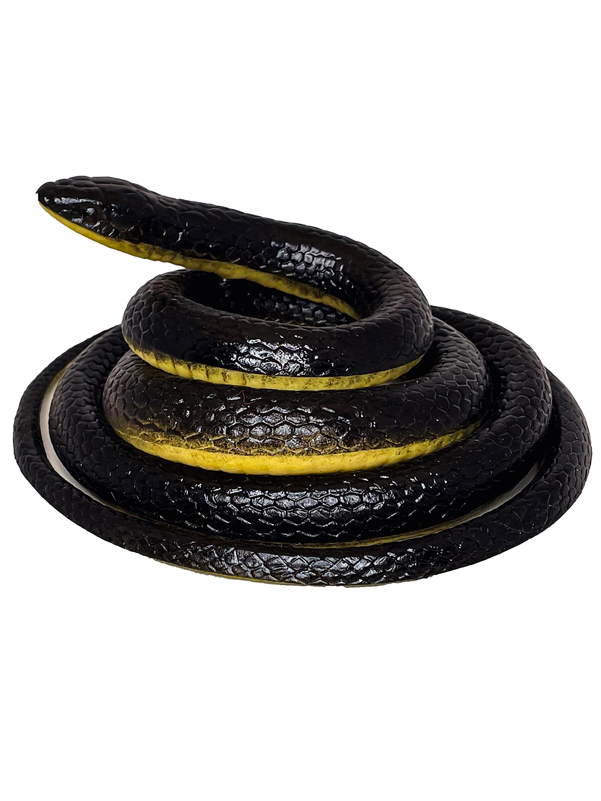 Funfamz The Original Realistic Rubber Snake Toy - Large Black Fake Snake Prank, Keep Birds Away, Toy Snakes That Look Real, Perfect Nature Gift For Kids Or For April Fools Day Practical Jokes