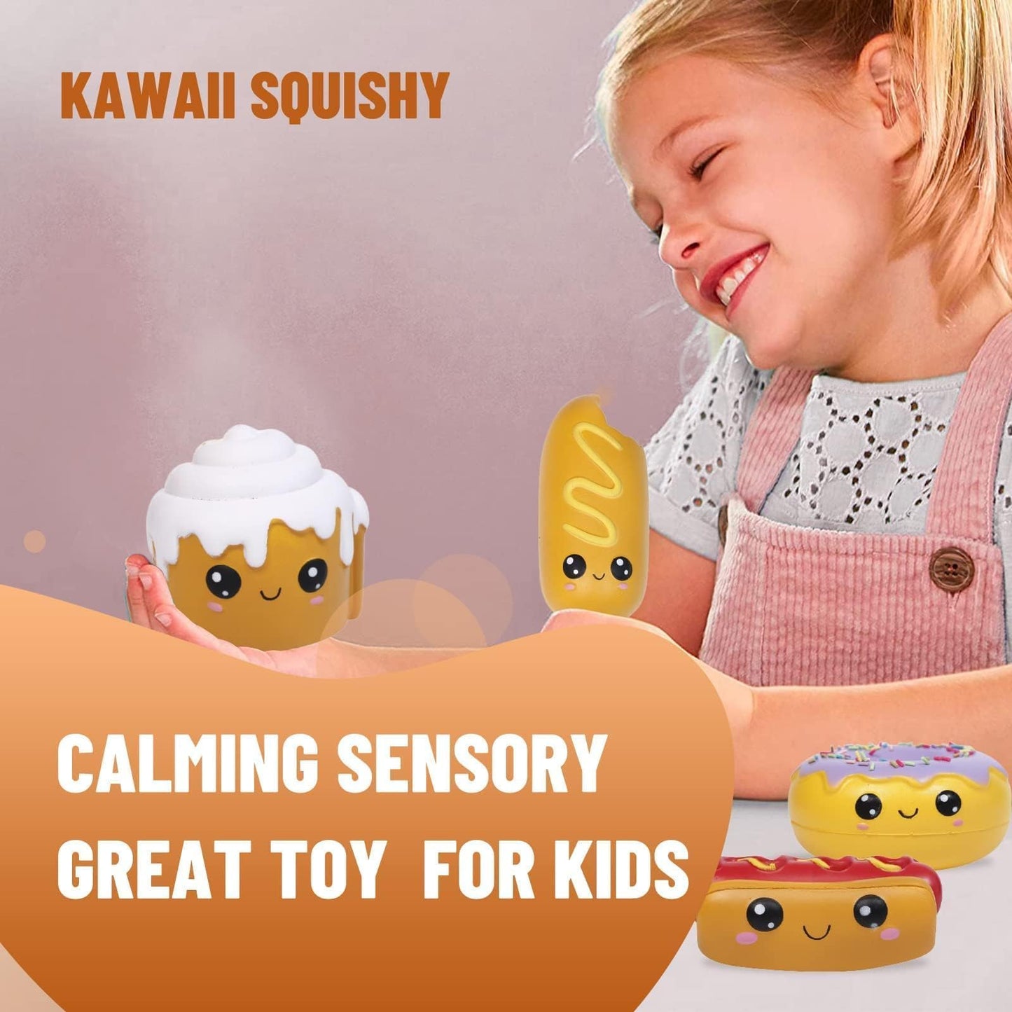 Anboor 4 Pcs Squishies Hot Dog Cake Bread Donut Kawaii Scented Soft Slow Rising Squeeze Stress Relief Kids Toy Xmas Gift Stocking Stuffers Ideas
