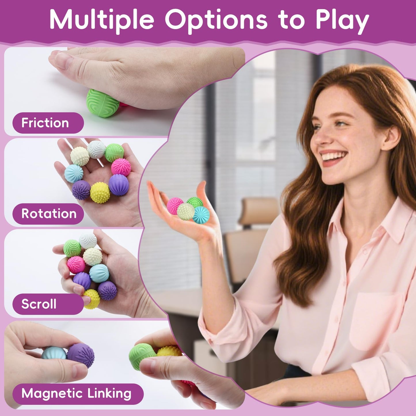 4 PCS Silicone Magnetic Balls Fidget Toys for mature-themeds & Teens Stress Relief Sensory Toys for Autism ADHD Anxiety Fun Textures Gadgets Office Desk Toy Stocking Stuffers for Women Men Teen Gift